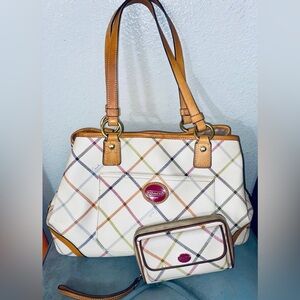 COACH - Cream & Multi - Color Tote/Shoulder Bag w/ Matching Wallet